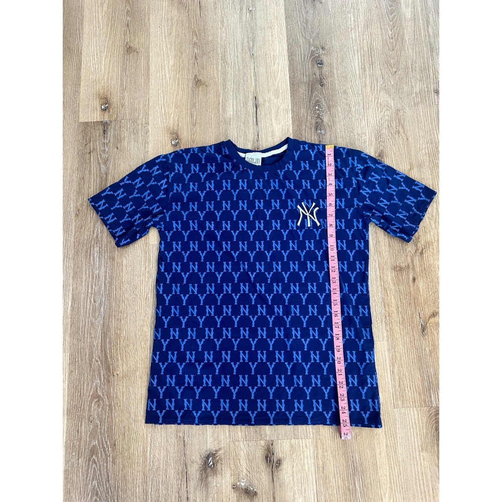 MLB New York Yankees All Over Print Monogram T-Shirt Blue NY Logo Mens Medium - Picture 5 of 6